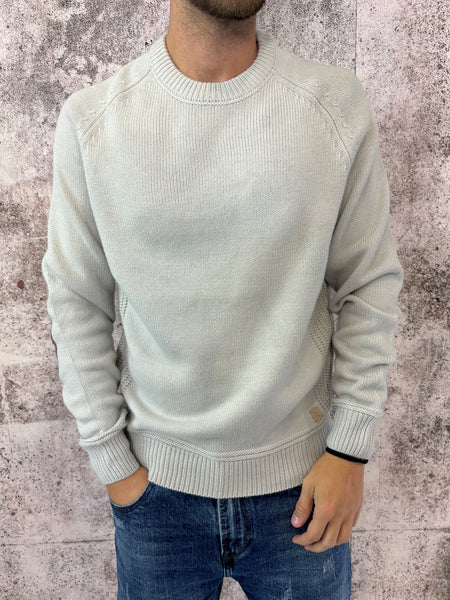 Maglione ghiaccio con toppe in velluto