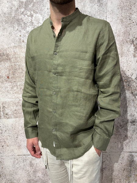 Men's Korean collar linen military shirt