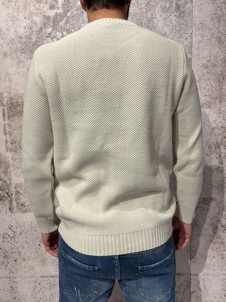 Maglione girocollo burro taschino/patch