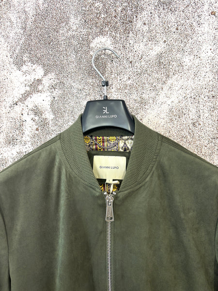 Giubbino bomber scamosciato verde militare