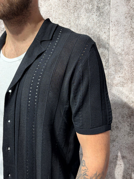 Camicia in maglia m/m lavorata nera