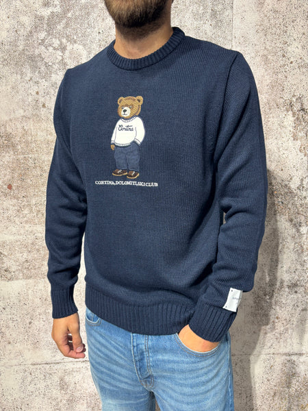 Maglione girocollo blu orsetto