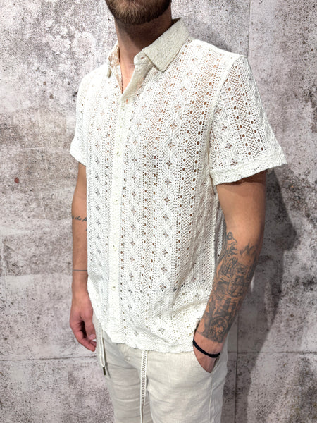 Camicia m/m traforata panna fantasia