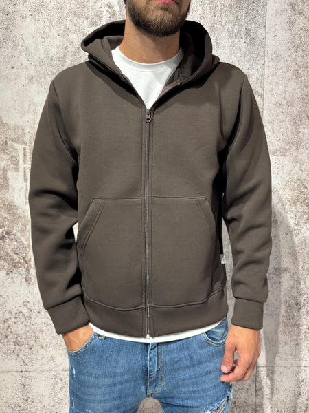 Felpa cappuccio moro full zip