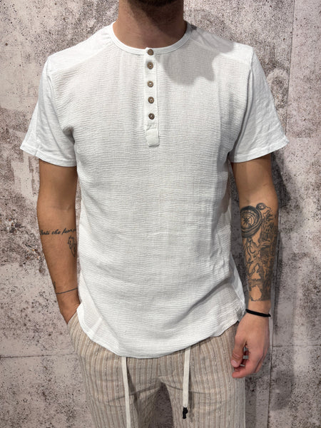 T-Shirt serafino bianca misto lino