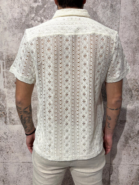 Camicia m/m traforata panna fantasia