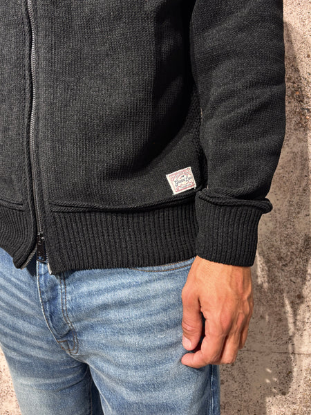 Maglione ciniglia full zip nero