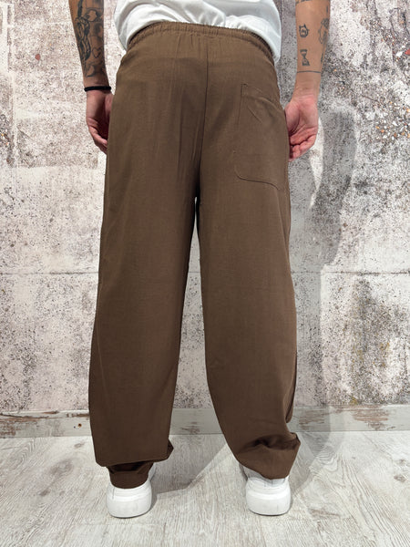 Pantalaccio palazzo cioccolato misto lino
