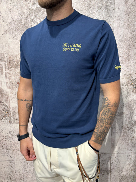 T-Shirt in maglia blu con ricamo