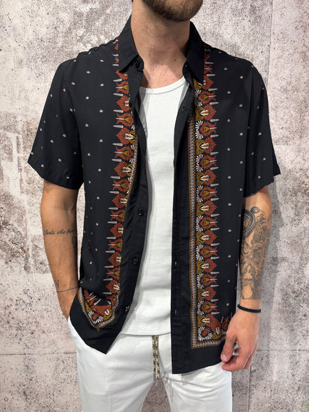 Camicia m/m nera fantasia etnica