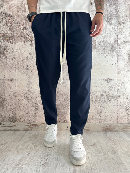 Pantalaccio misto lino blu