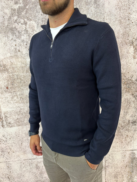 Maglione blu mezza zip