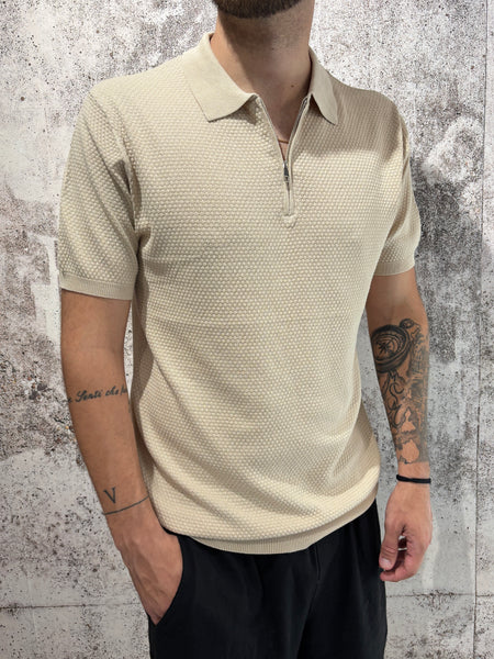 Polo in maglia lavorata zip beige