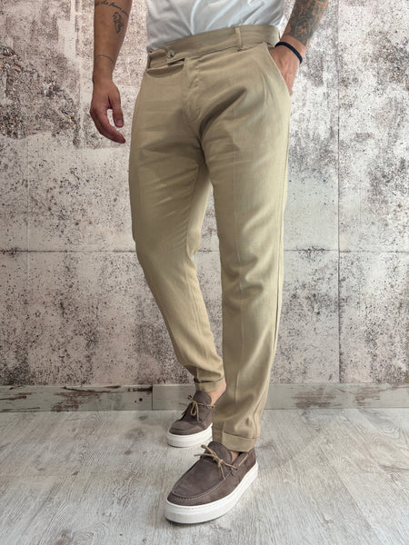 Pantalone chino misto lino beige