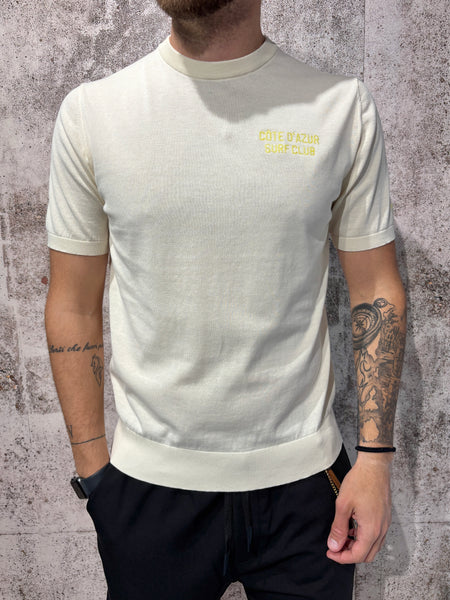 T-Shirt in maglia panna con ricamo