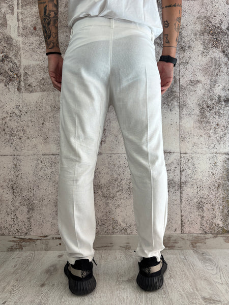 Pantalone chino Misto lino bianco