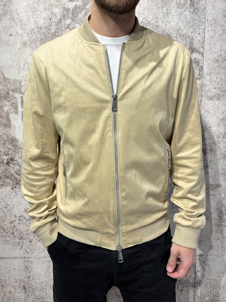 Beige suede bomber jacket
