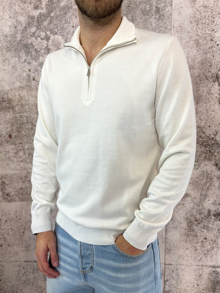 Maglione viscosa mezza zip panna