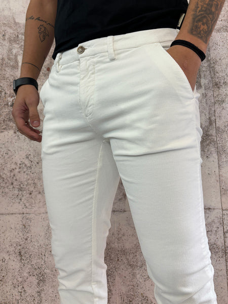 Pantalone chino velluto bianco