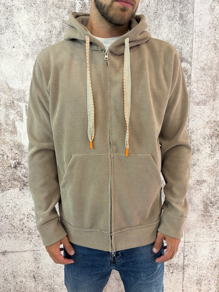 Felpa cappuccio full zip beige a costine