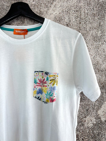 T-Shirt bianca taschino palme colorate