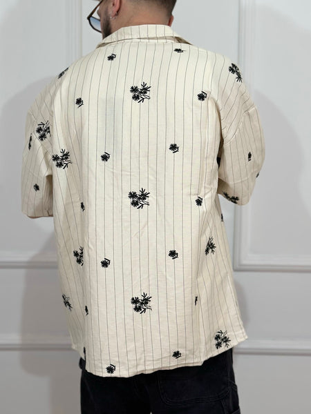 Camicia mezza manica fantasia righe/palme