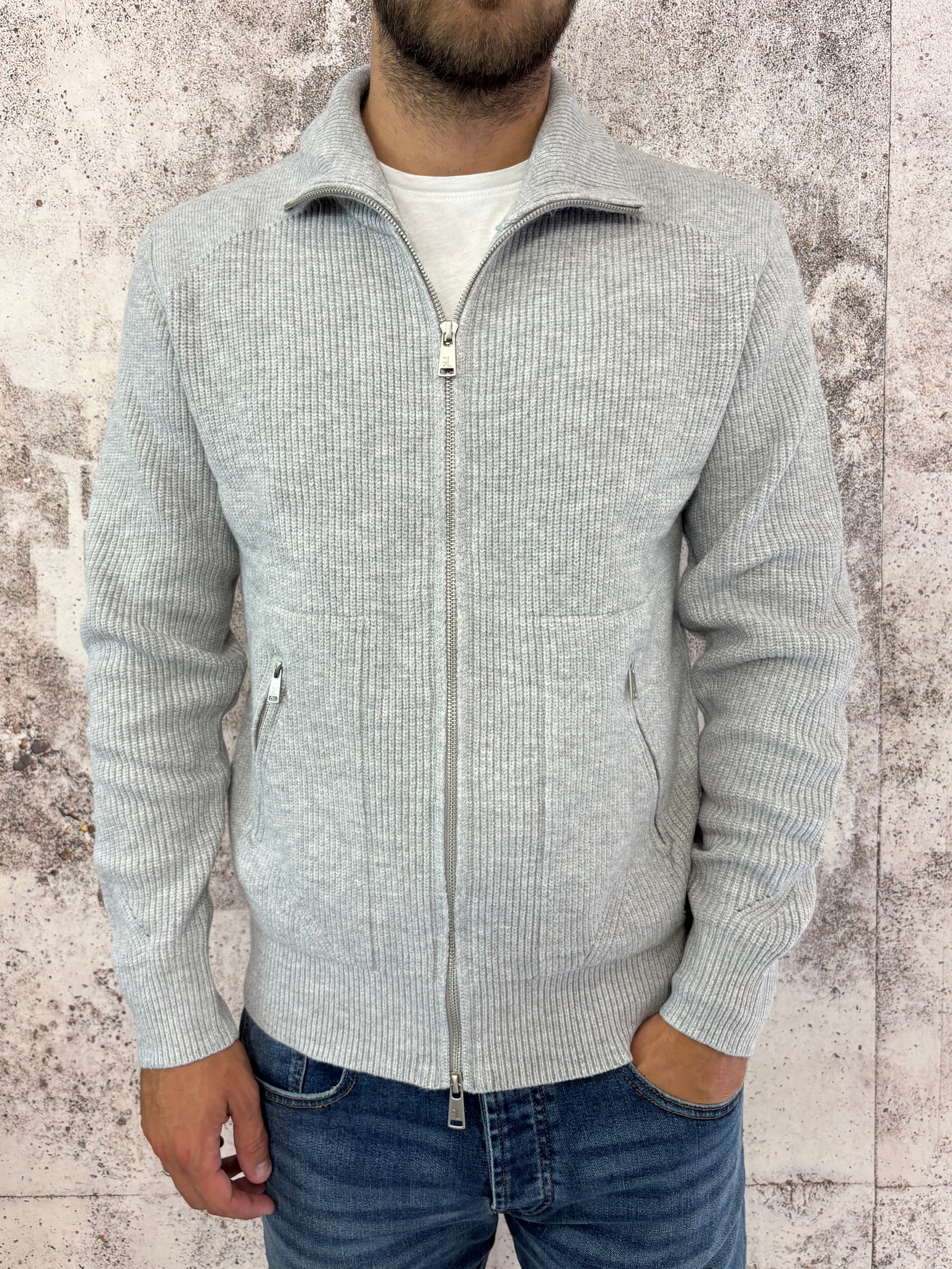 Maglione full zip grigio