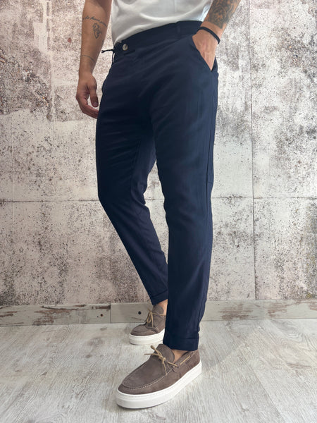 Pantalone chino misto lino blu