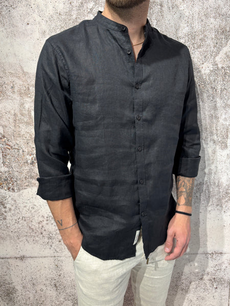 Korean style black linen shirt