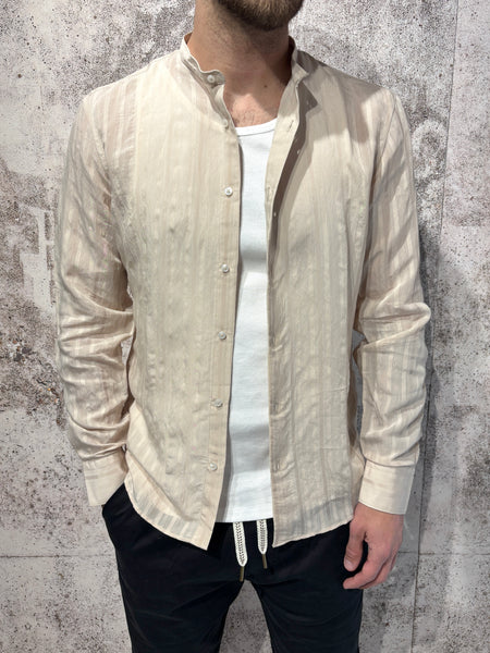 Beige tonal striped Korean shirt