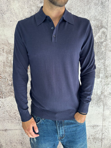 Polo blu in maglia manica lunga