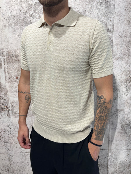 Polo in maglia lavorata beige