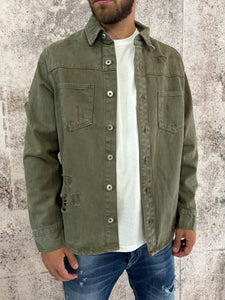 Camicia jeans verde militare con rotture