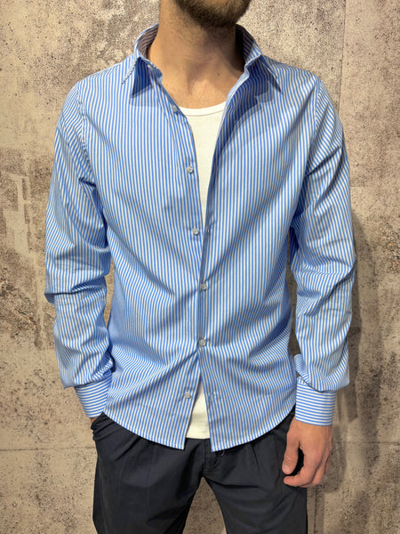 Camicia cotone righe bianche/azzurre