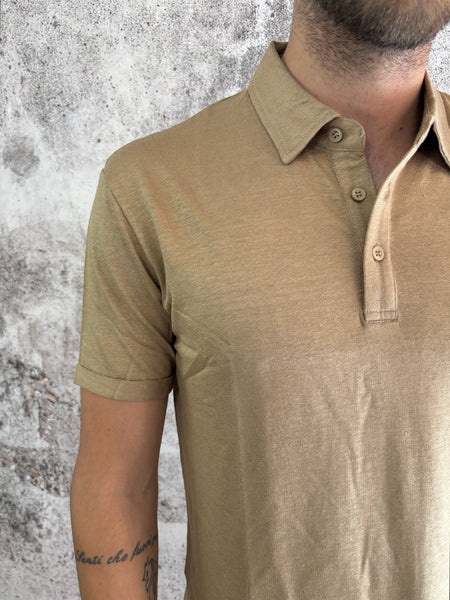 Polo misto lino camel