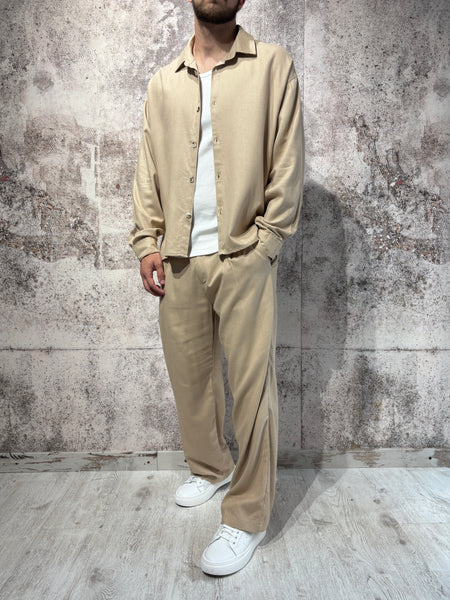 Completo camicia pantalone beige misto lino