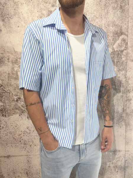 Camicia m/m boxy righe azzurre