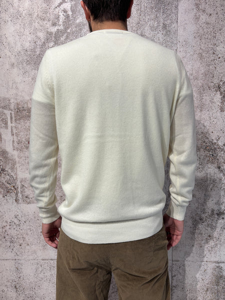 Maglione girocollo panna misto cashmere