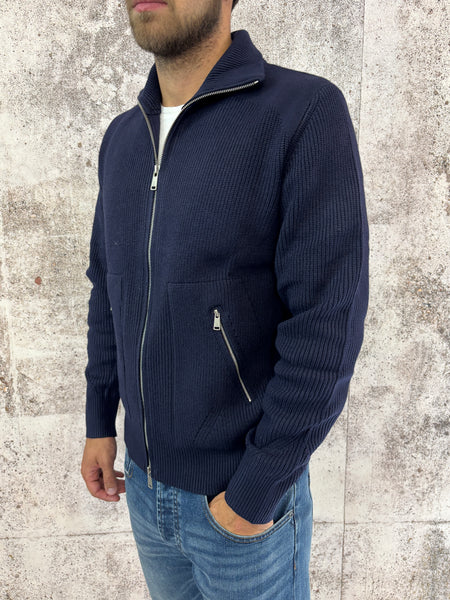 Maglione full zip blu