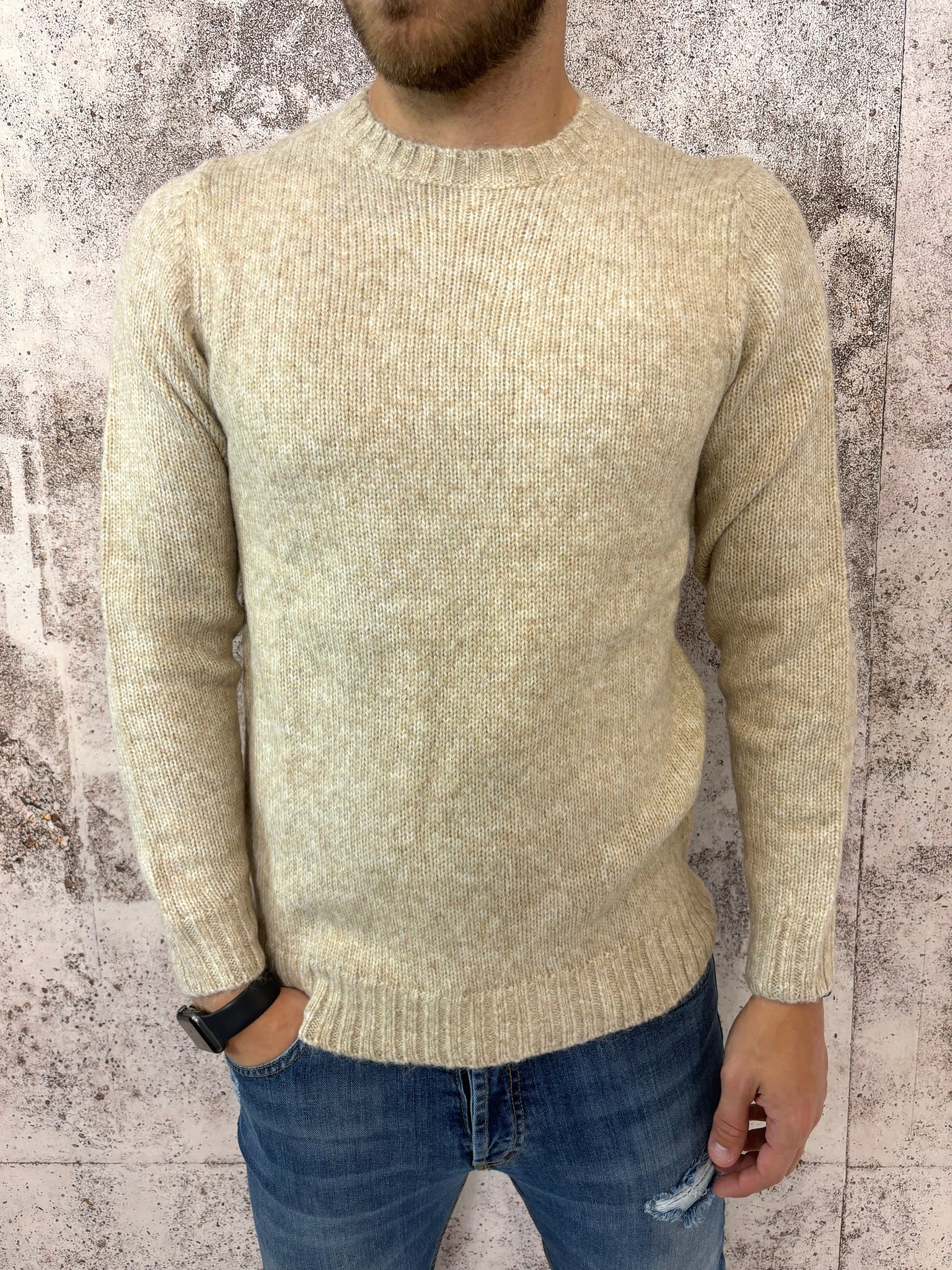 Maglione girocollo beige melange