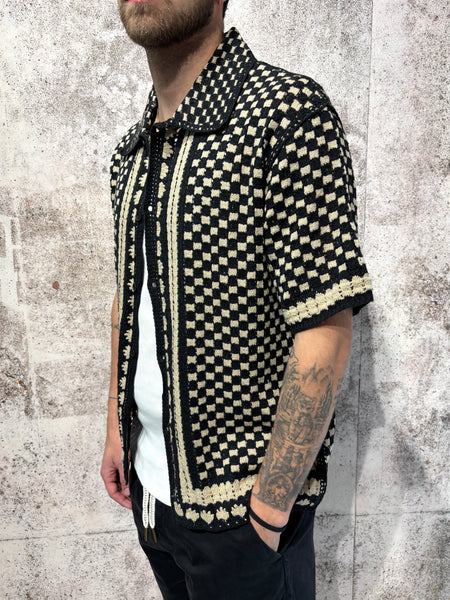 Camicia m/m in maglia lavorata nera e beige