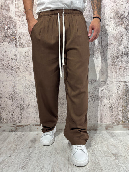 Pantalaccio palazzo cioccolato misto lino
