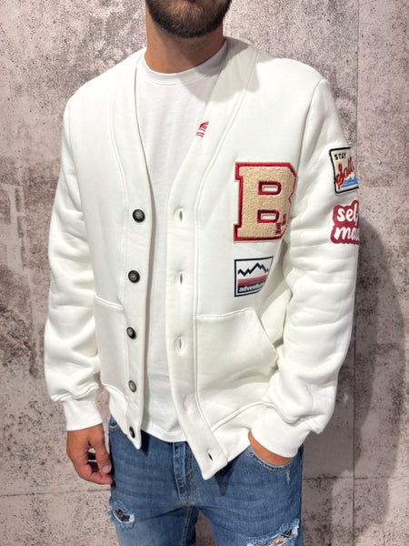 Cardigan in felpa bianco con patch