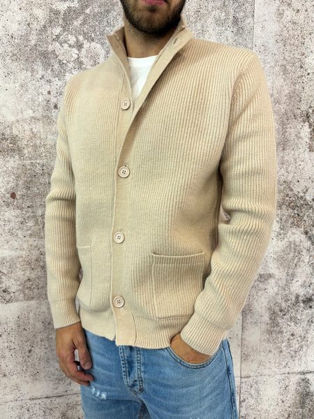 Cardigan beige collo coreano