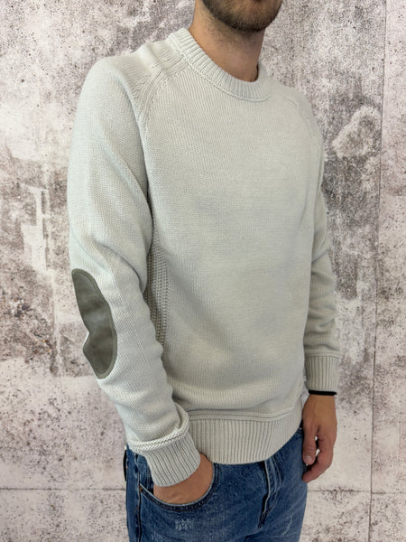 Maglione ghiaccio con toppe in velluto