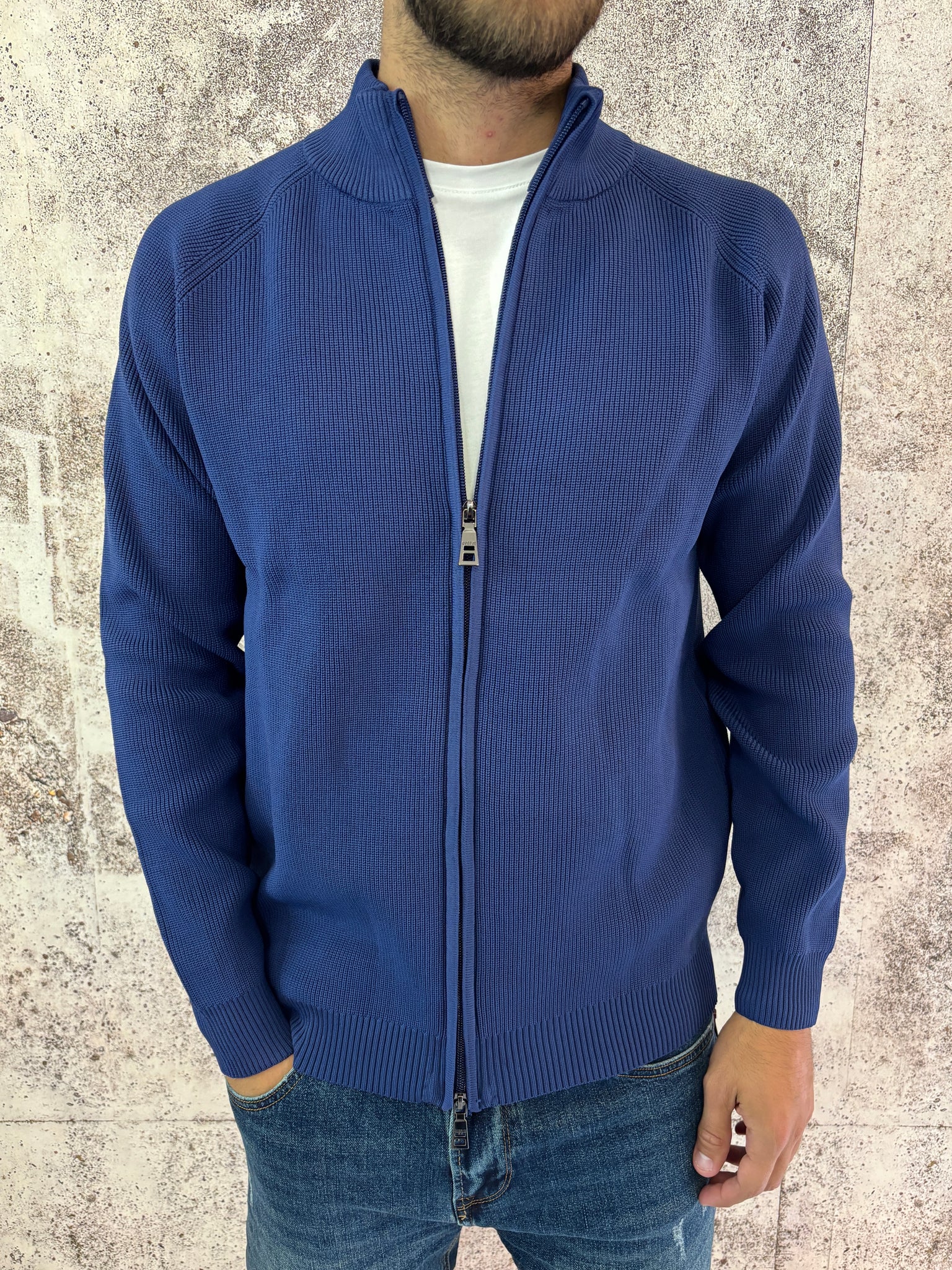 Maglione nylon blu full zip