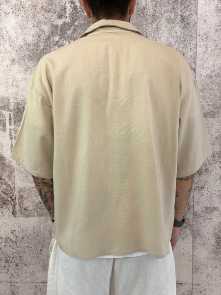 Camicia beige mezza manica misto lino