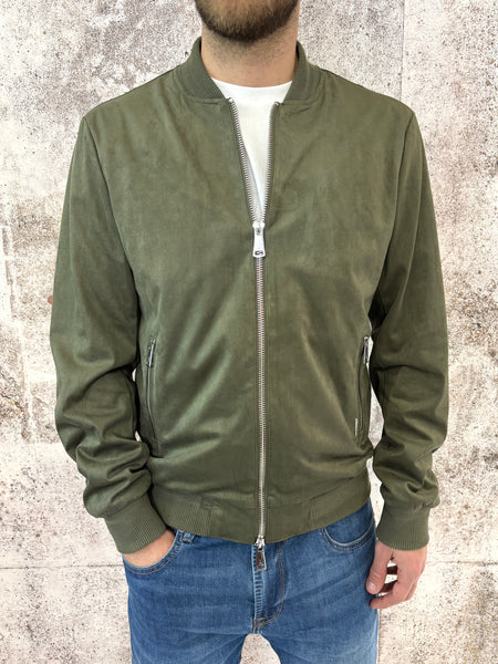 Giubbino bomber scamosciato verde militare
