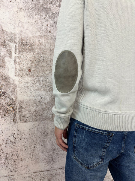 Maglione ghiaccio con toppe in velluto