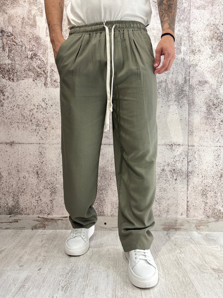 Pantalaccio palazzo verde misto lino